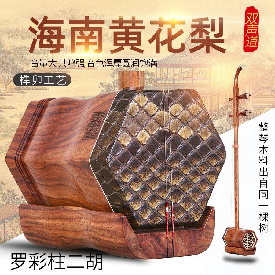 双声道浑厚大音量海南黄花梨罗彩柱二胡乐器厂家直销专业演奏收藏