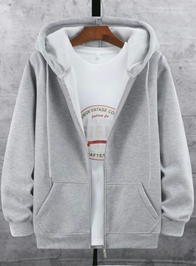 冬季开衫连帽卫衣男宽松港风休闲bf潮流百搭大码情侣纯色加绒外套