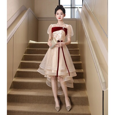 香槟色小礼服2025新款敬酒服新娘订婚轻奢小众高级感冬季连衣裙女