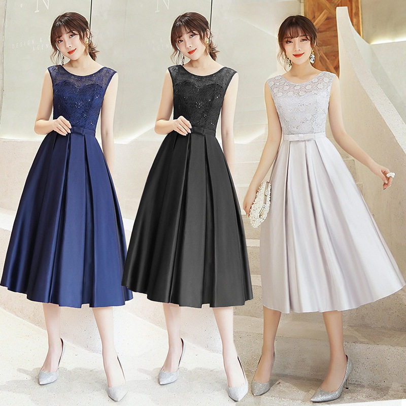 伴娘服2026新款春季姐妹团姐妹裙灰色中长款显瘦优雅主持人连衣裙