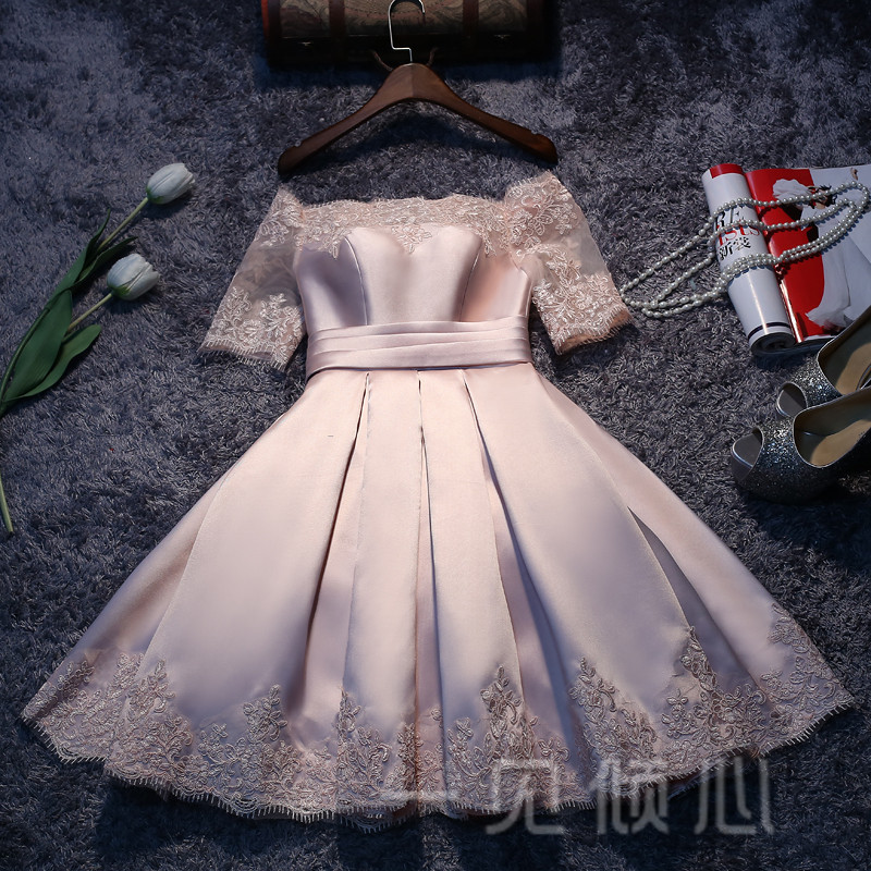 小个子晚礼服女2025夏季新款欧美短款伴娘服主持人年会晚宴会礼服