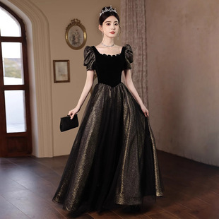 晚礼服女2026年新款宴会主持人黑色连衣裙小众艺考成人礼春款