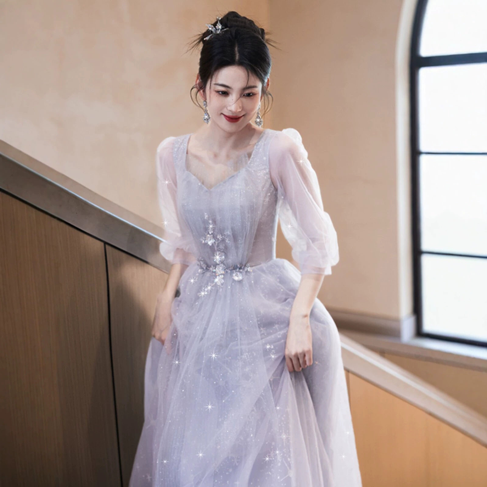 晚礼服裙女轻奢小众高端主持人绝美感高中生18岁成人礼女孩图片