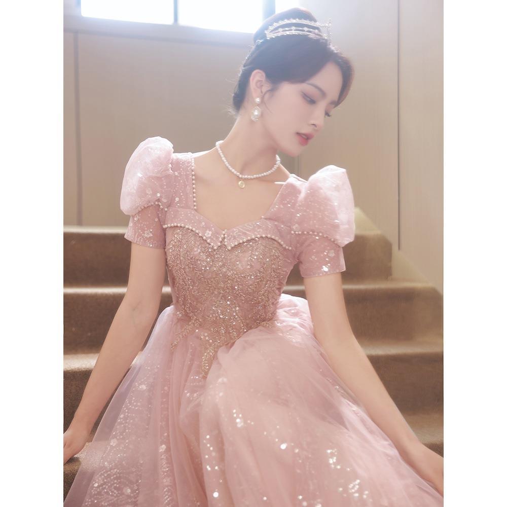 粉色晚礼服女2024新款宴会气质轻奢小众风范法式仙气成人礼艺考裙