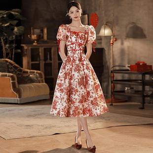 结婚敬酒服新娘2025新款冬季气质感法式订婚答谢宴回门礼服连衣裙