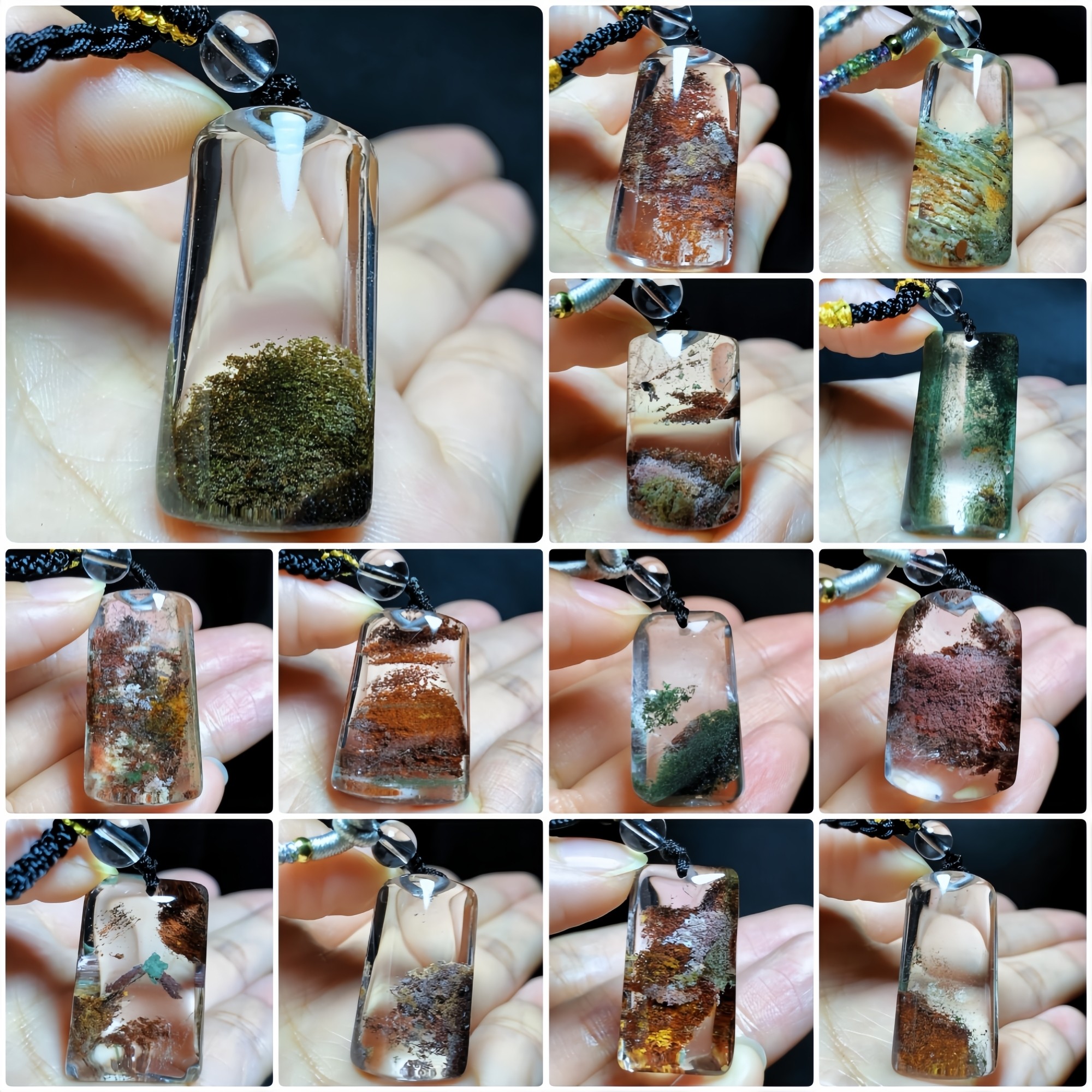 天然四季彩幽灵水晶吊坠无事牌