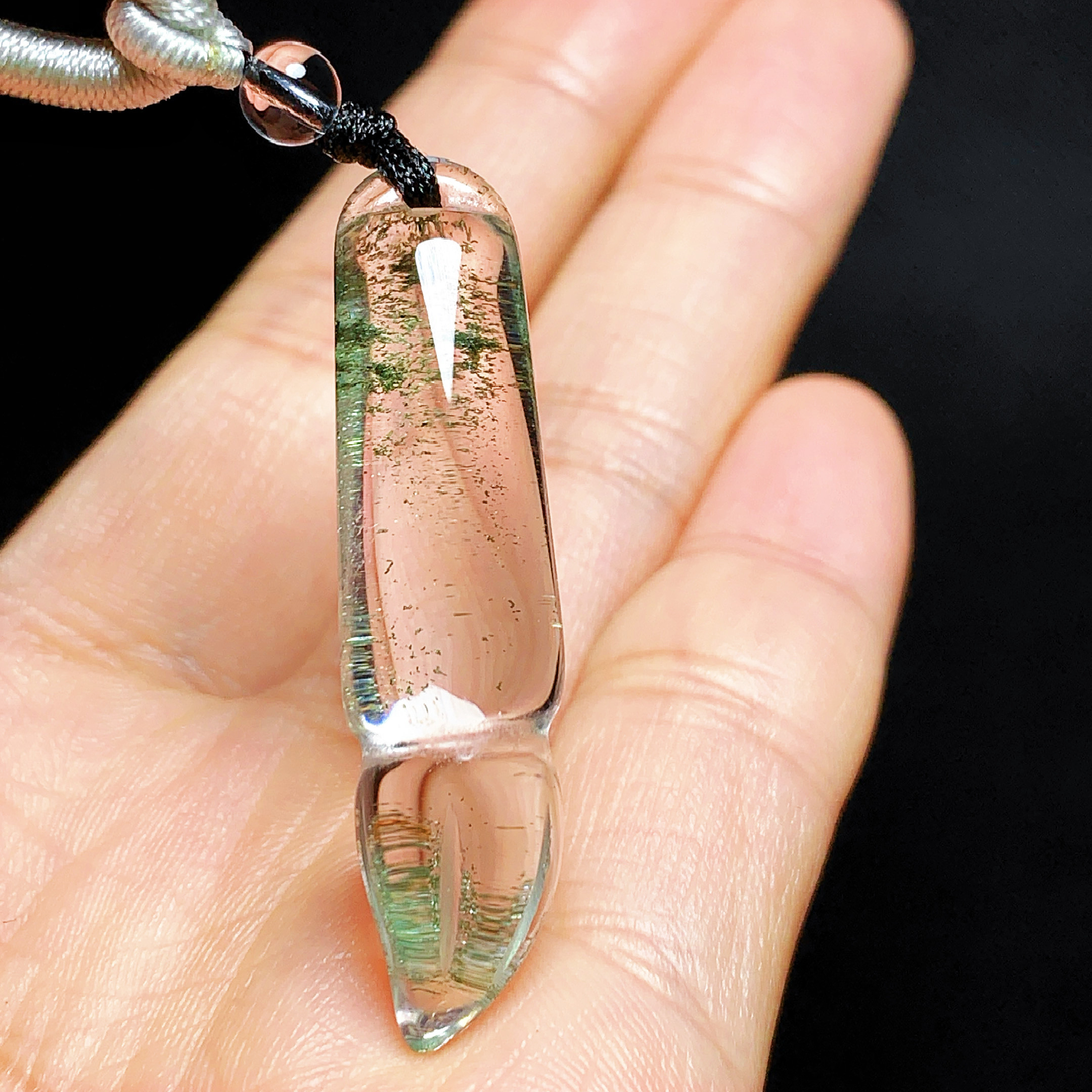 天然绿幽灵毛笔水晶吊坠男女款项链雕刻文昌笔吊坠毛衣链学生礼物