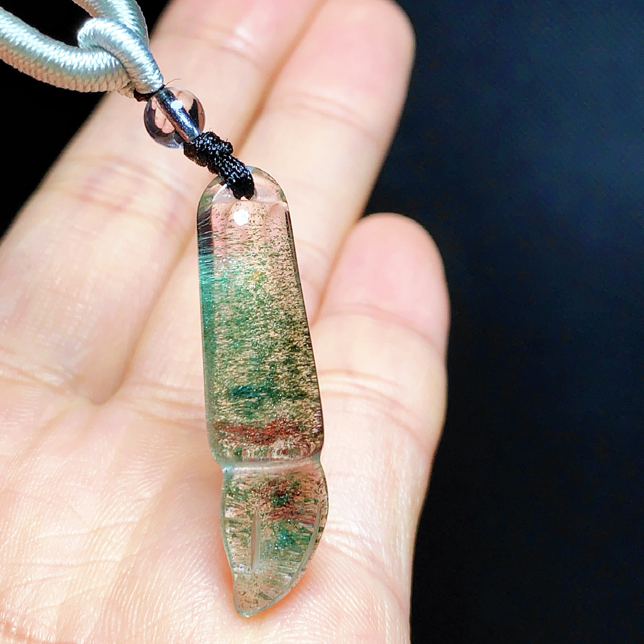 天然绿幽灵毛笔水晶吊坠男女款项链雕刻文昌笔吊坠毛衣链学生礼物