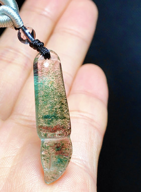 天然绿幽灵毛笔水晶吊坠男女款项链雕刻文昌笔吊坠毛衣链学生礼物