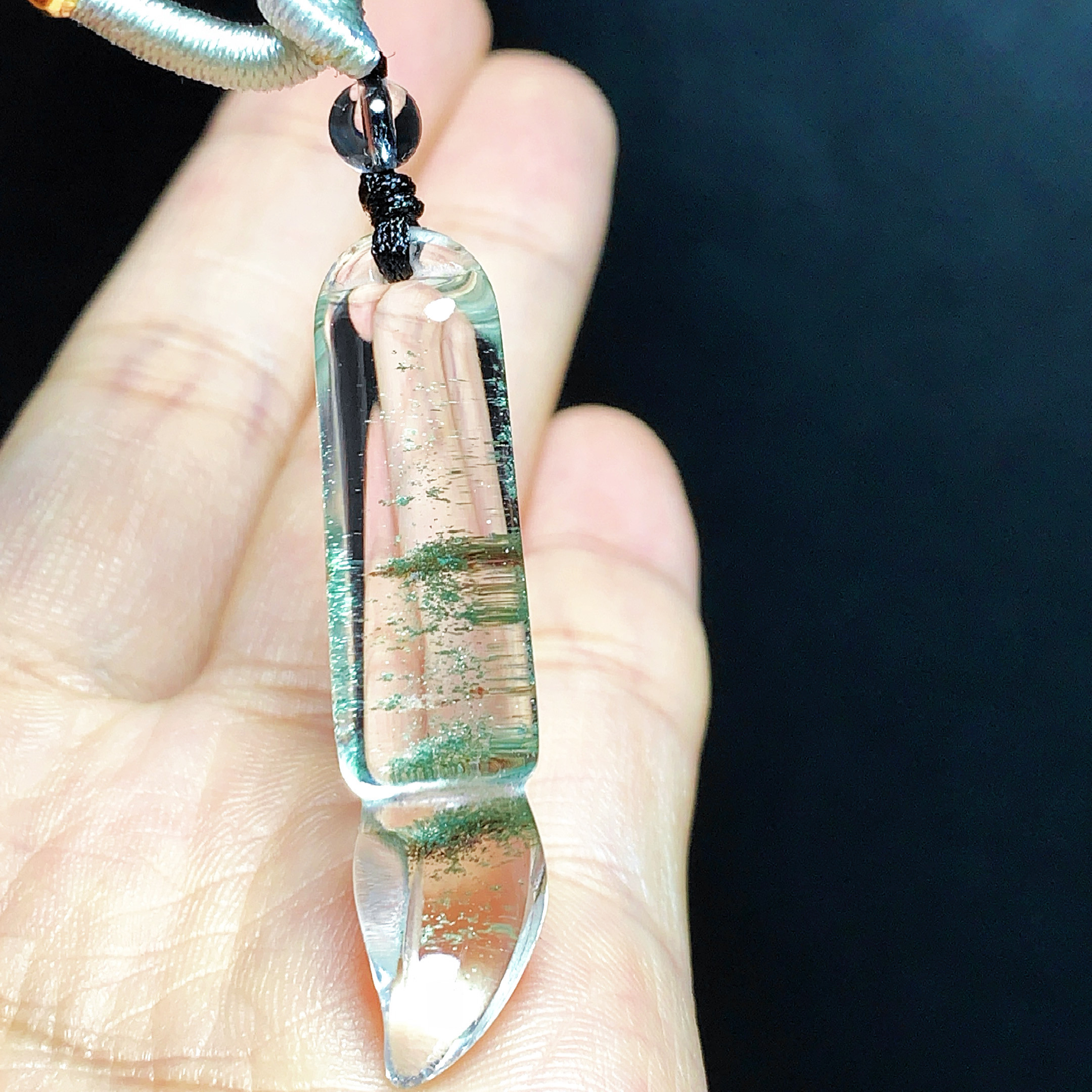 天然绿幽灵毛笔水晶吊坠男女款项链雕刻文昌笔吊坠毛衣链学生礼物