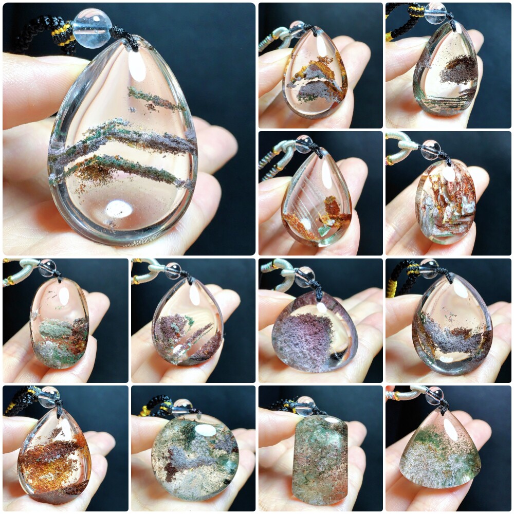 天然四季彩幽灵水晶吊坠