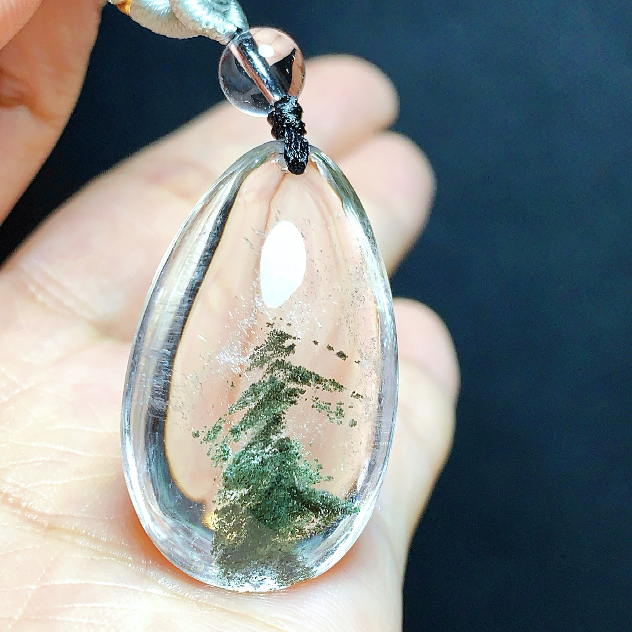 东海水晶天然千层绿幽灵水滴吊坠男女款项链简约时尚百搭节日礼物