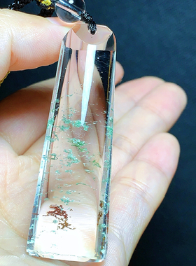 东海水晶天然绿幽灵无事牌吊坠男女款项链坠简约时尚百搭节日礼物