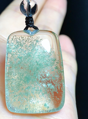 东海水晶天然绿幽灵无事牌吊坠男女款项链坠简约时尚百搭节日礼物