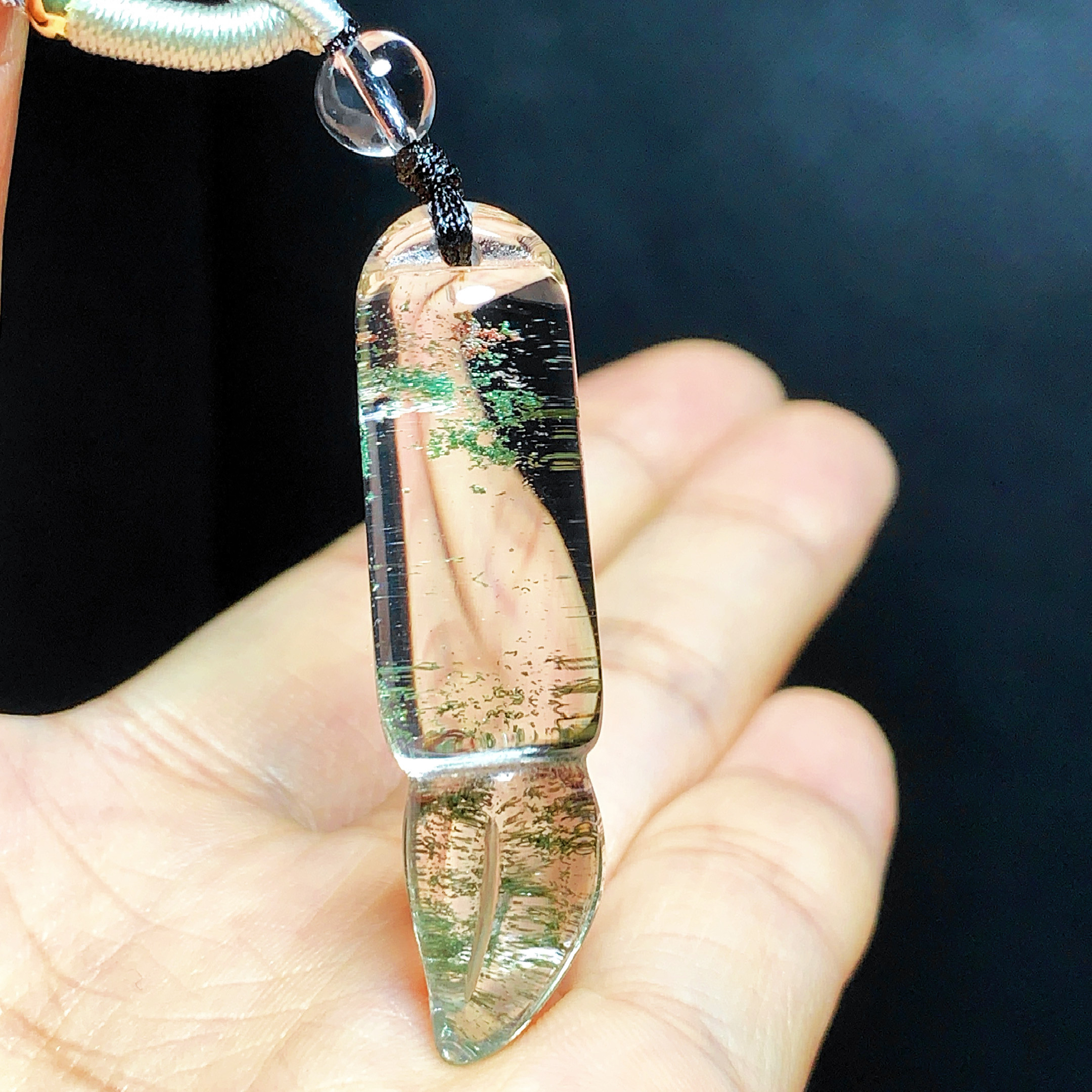 天然绿幽灵毛笔水晶吊坠男女款项链雕刻文昌笔吊坠毛衣链学生礼物