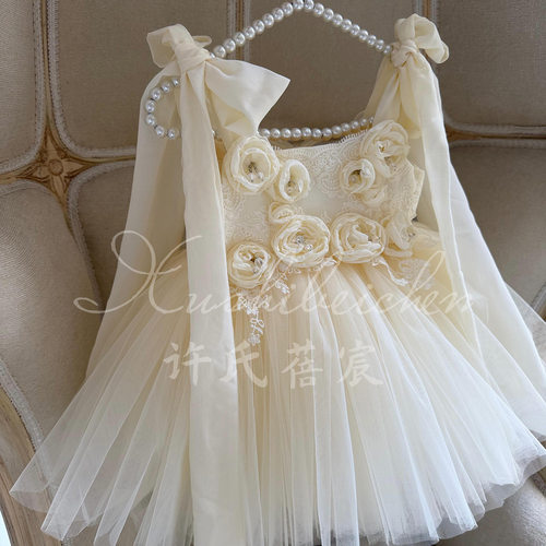 princess dress女童连衣裙立体花朵蓬蓬纱公主裙生日礼服跨境