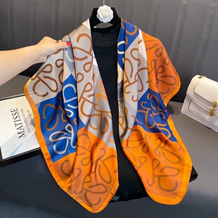 2026新款 缎面印花丝巾丽锦锻仿真丝女scarf 110×110大方巾