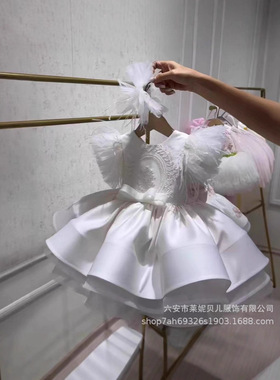 儿童礼服公主裙新款周岁女童礼服白色婚纱花童婚礼洗礼服装