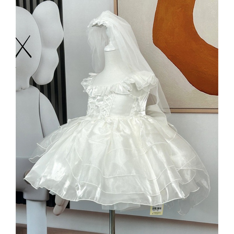儿童礼服白色蓬蓬公主连衣裙花嫁女宝宝生日宴花童婚纱表演