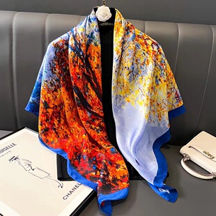 饰围巾Vintage scarf跨境 丽锦锻丝巾仿真丝缎面百搭装 110方巾新款