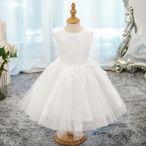 白色公主裙女童中小童蓬蓬无袖网纱裙子一周岁礼服Princess skirt
