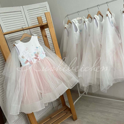 Girls' formal dress公主裙女童手工立体花朵网纱欧美风儿童礼服
