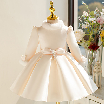 儿童一周岁礼服长袖女宝宝百天抓周秋季花童婚礼小女孩蓬蓬公主裙