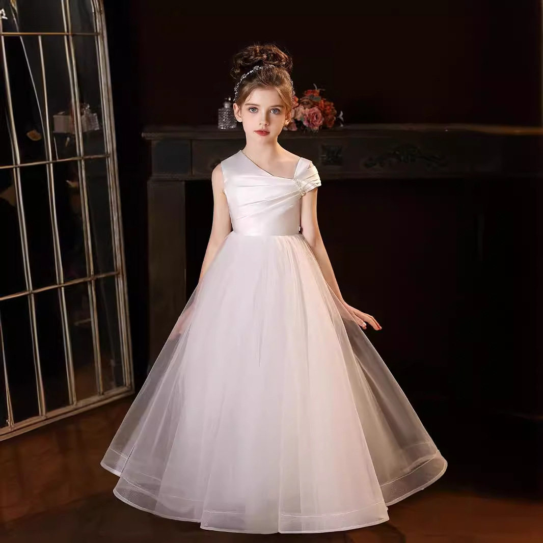 2025新款儿童礼服缎面庆典礼服公主生日派对舞会礼服薄纱花童礼服