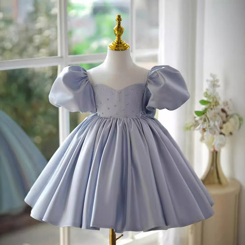 Princess dress女童泡泡袖公主裙2026新款手工钉珠宝宝一周岁礼服