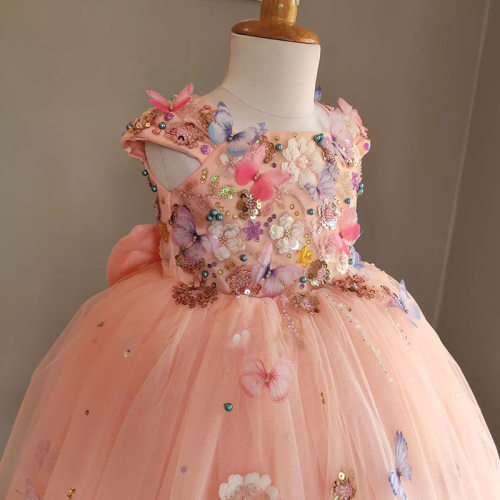 Girl dress儿童礼服手工花朵欧美公主裙女宝宝周岁lolita蓬蓬裙子