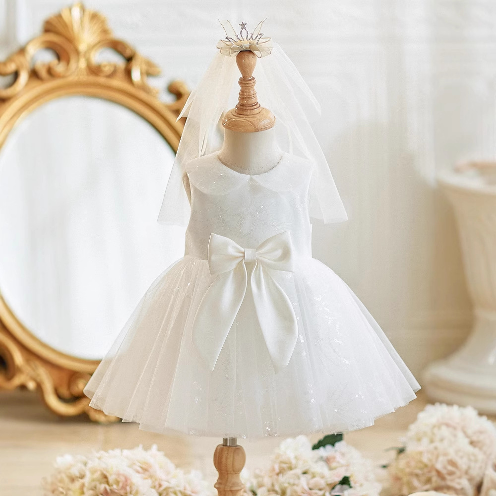 一周岁女宝宝礼服2025新款婚礼花童白色小童婴儿百天抓周宴公主裙