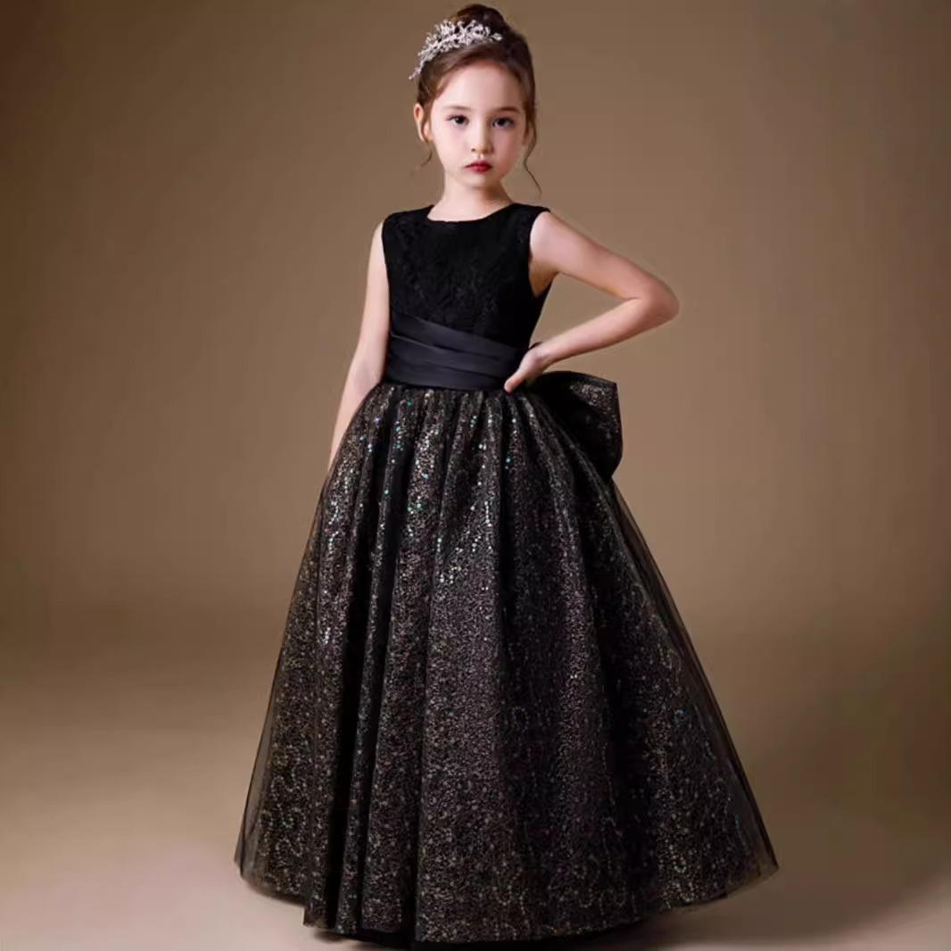 无袖大童小提琴合唱团主持人公主裙外贸儿童钢琴管弦乐演出童礼服