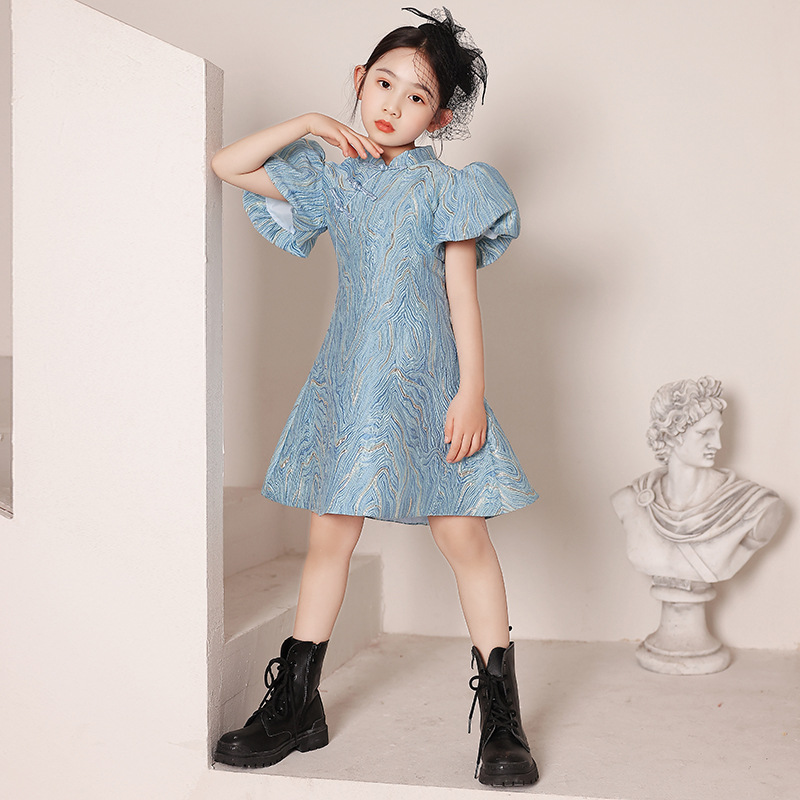 夏季女童晚礼服儿童走秀改良旗袍裙小女孩公主裙主持人钢琴演出服
