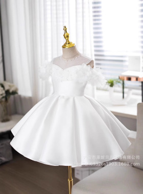 儿童周岁礼服2026新款夏跨境白色公主裙花童婚礼蓬蓬裙