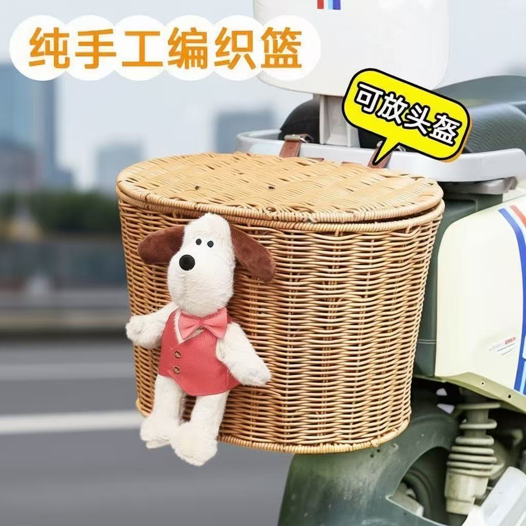 电动车后置车筐自行车前筐大号摩托收纳带盖挂式车篮【可放头盔】