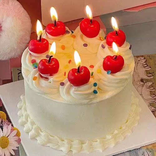 网红韩式蛋糕装饰摆件创意立体水果樱桃车厘子造型蜡烛生日插件