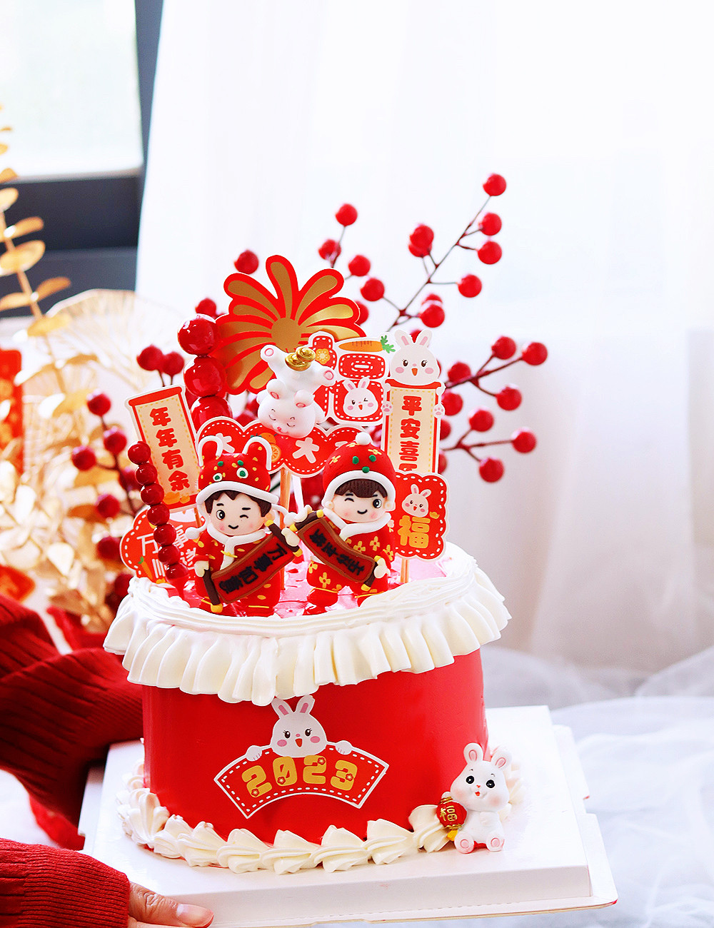 新年福娃蛋糕装饰软陶新年快乐万事如意对联娃娃新年祝福语插件