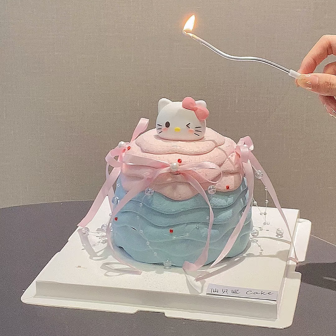 可爱粉色KT猫头蛋糕装饰摆件网红卡通凯蒂猫蝴蝶结蜡烛生日插件