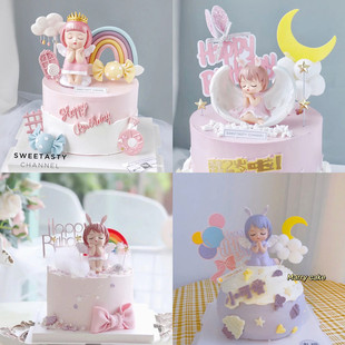 网红安妮天使宝贝可爱萌系女孩儿童生日蛋糕装 饰摆件爱莎公主插件