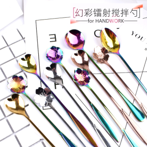 搅拌勺少女心镭射樱花勺做泥可爱炫彩长柄搅拌勺搅拌棒