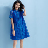 POLO领单排扣短袖 气质连衣裙蓝色 女宽松透气衬衫 中裙2026夏装 新款