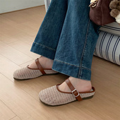 平底单鞋 ins风包头法式 勃肯一脚蹬女士夏季 渔网镂空凉拖鞋 半拖鞋