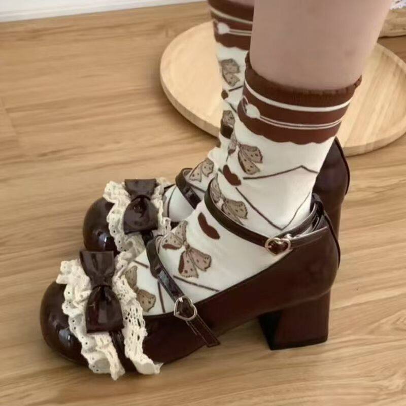 法式网红百搭单鞋洛丽塔2025新款圆头蝴蝶结浅口可爱玛丽珍小皮鞋