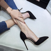 设计感小众性感细跟气质职业单鞋 黑色侧空高跟鞋 女夏绒面2024新款
