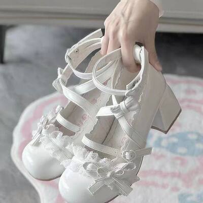 lolita鞋2026年洛丽塔高跟鞋可爱doll感中跟蕾丝花边甜美玛丽珍