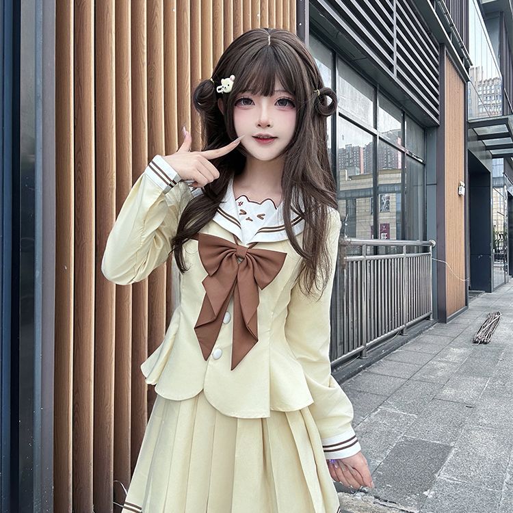 轻音柠檬jk制服甜喵布丁原创水手服学院风甜美可爱长袖百褶裙套装