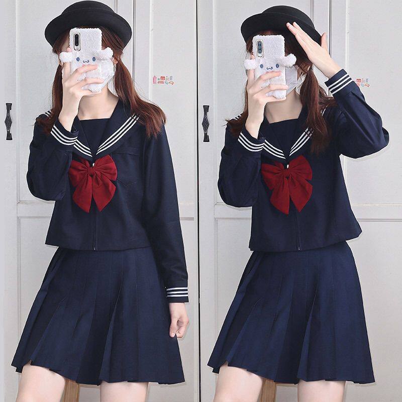 绀色JK不良jk制服正版正统水手服三本基础学院中间套装中短裙清仓
