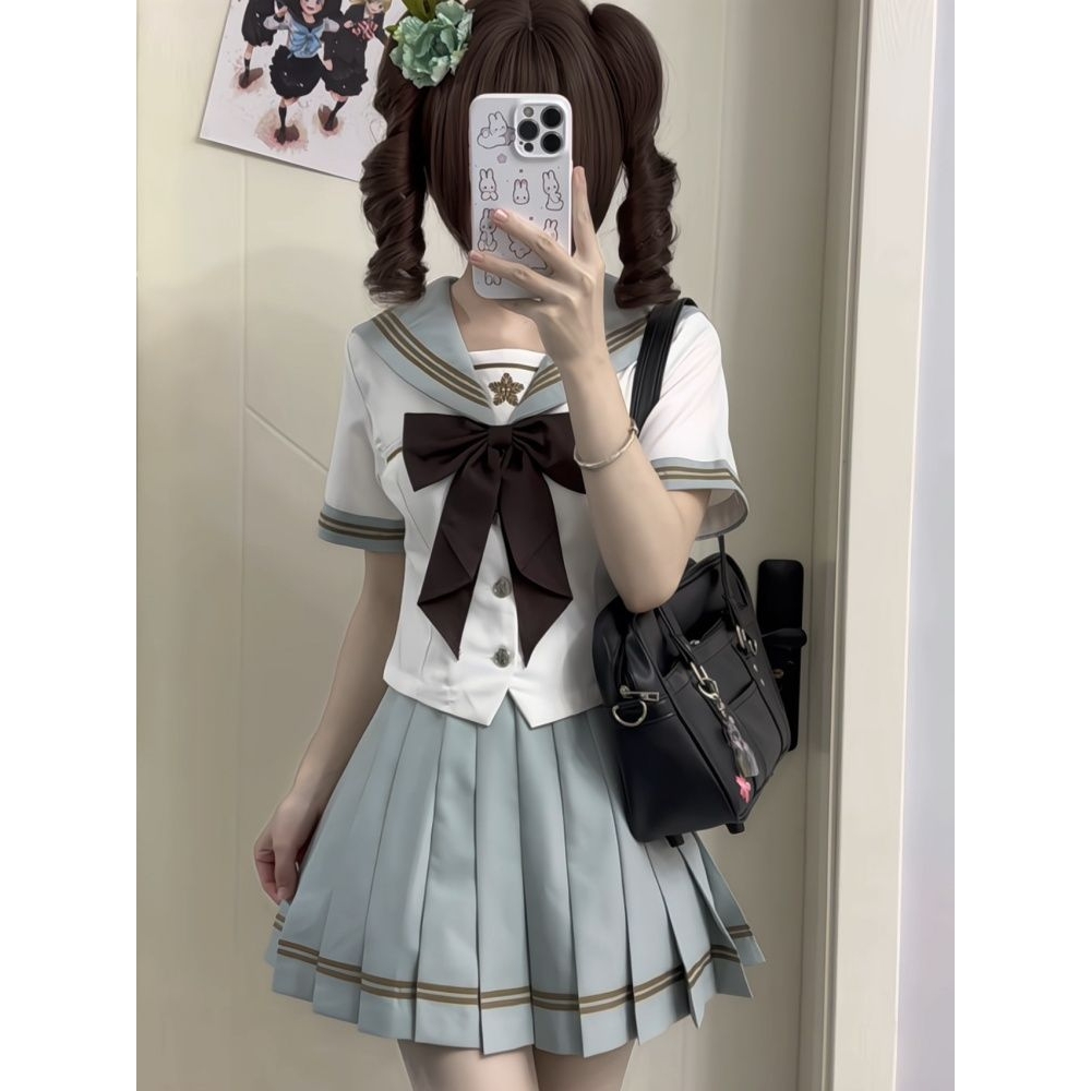 肥猫jk原创【青之荷】收腰显瘦水手服jk制服学院风春夏短袖套装