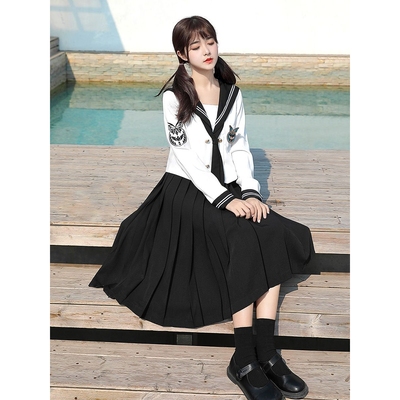 水手服JK原创正版日系正统学院黑白色长裙子套装长袖刺绣秋冬全套