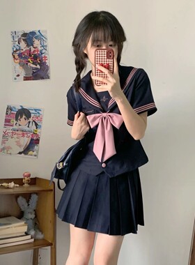 【音乐生】雪河原创甜美格裙长短袖套装裙全套水手服jk大码